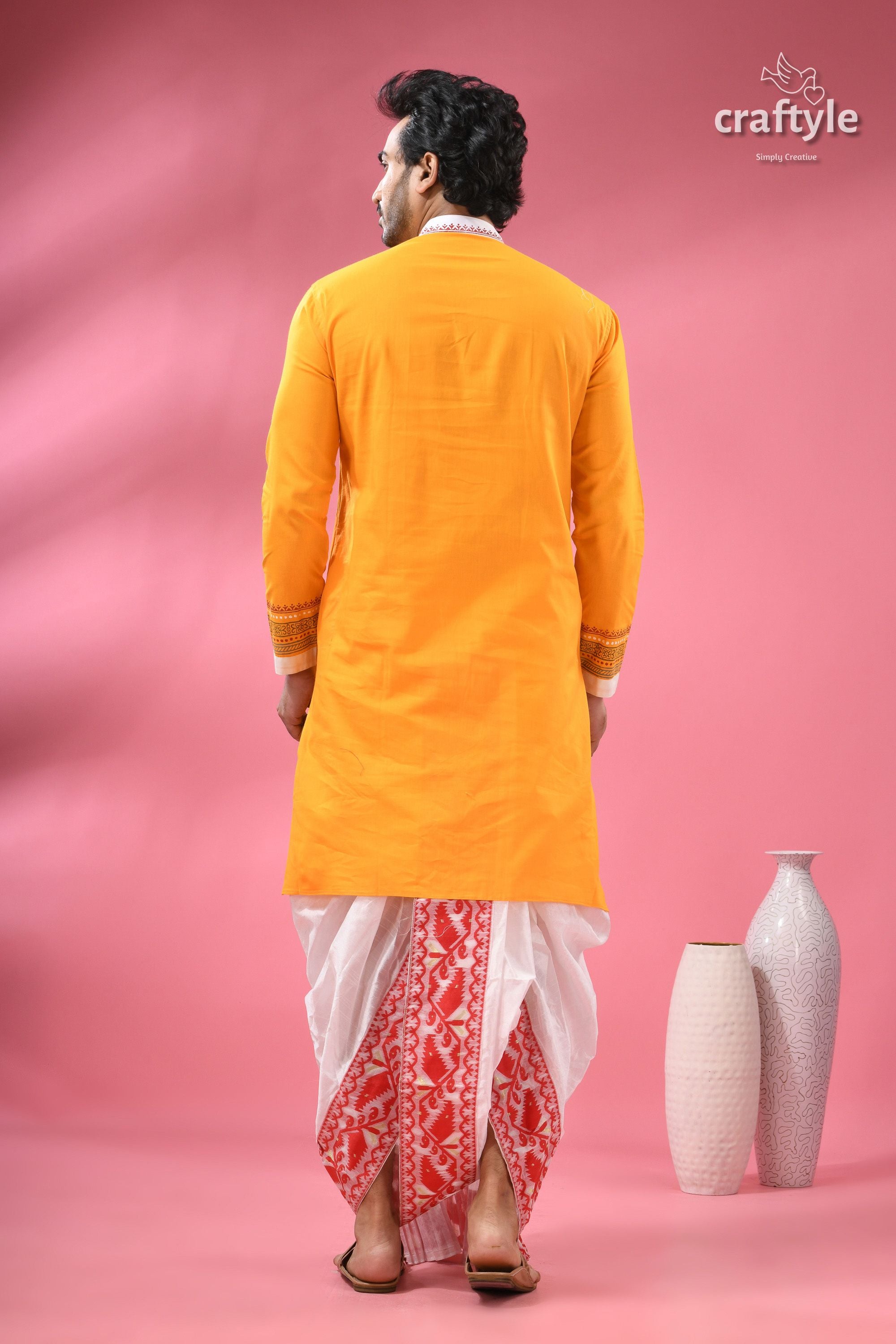 Applique Cotton Punjabi for Men - Hand Block with Embroidery