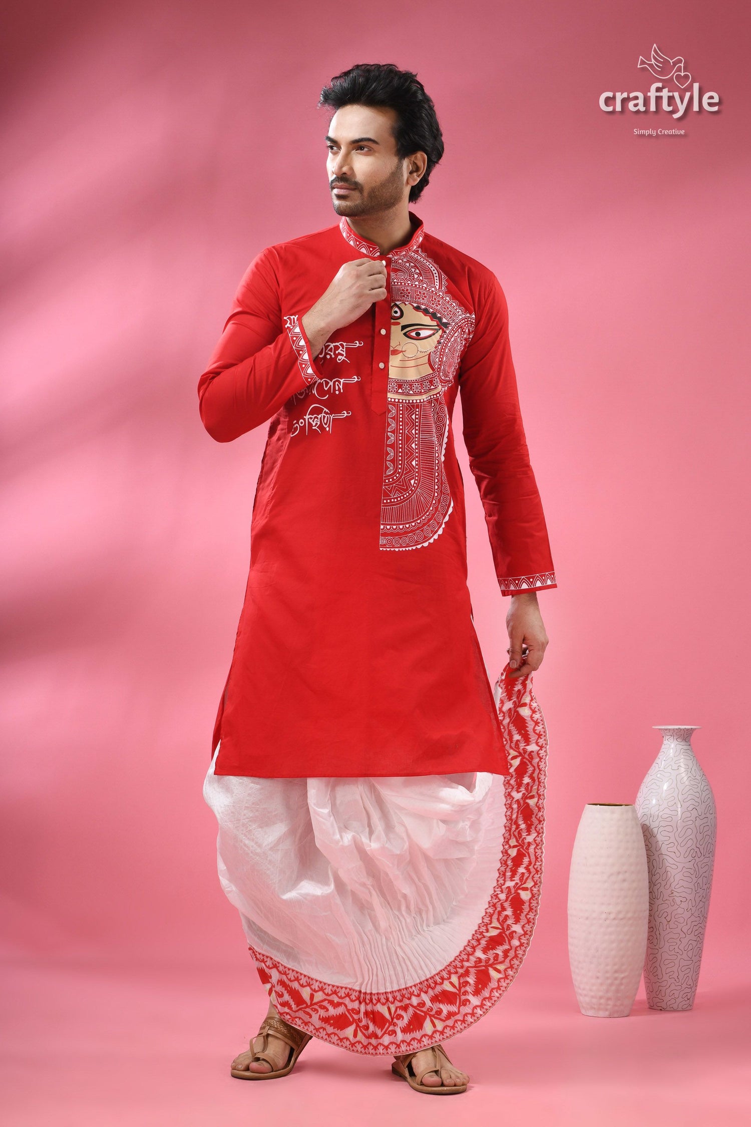 Festive Ehtnic Wear Cotton Panjabi for Men - Ma Durga Theme