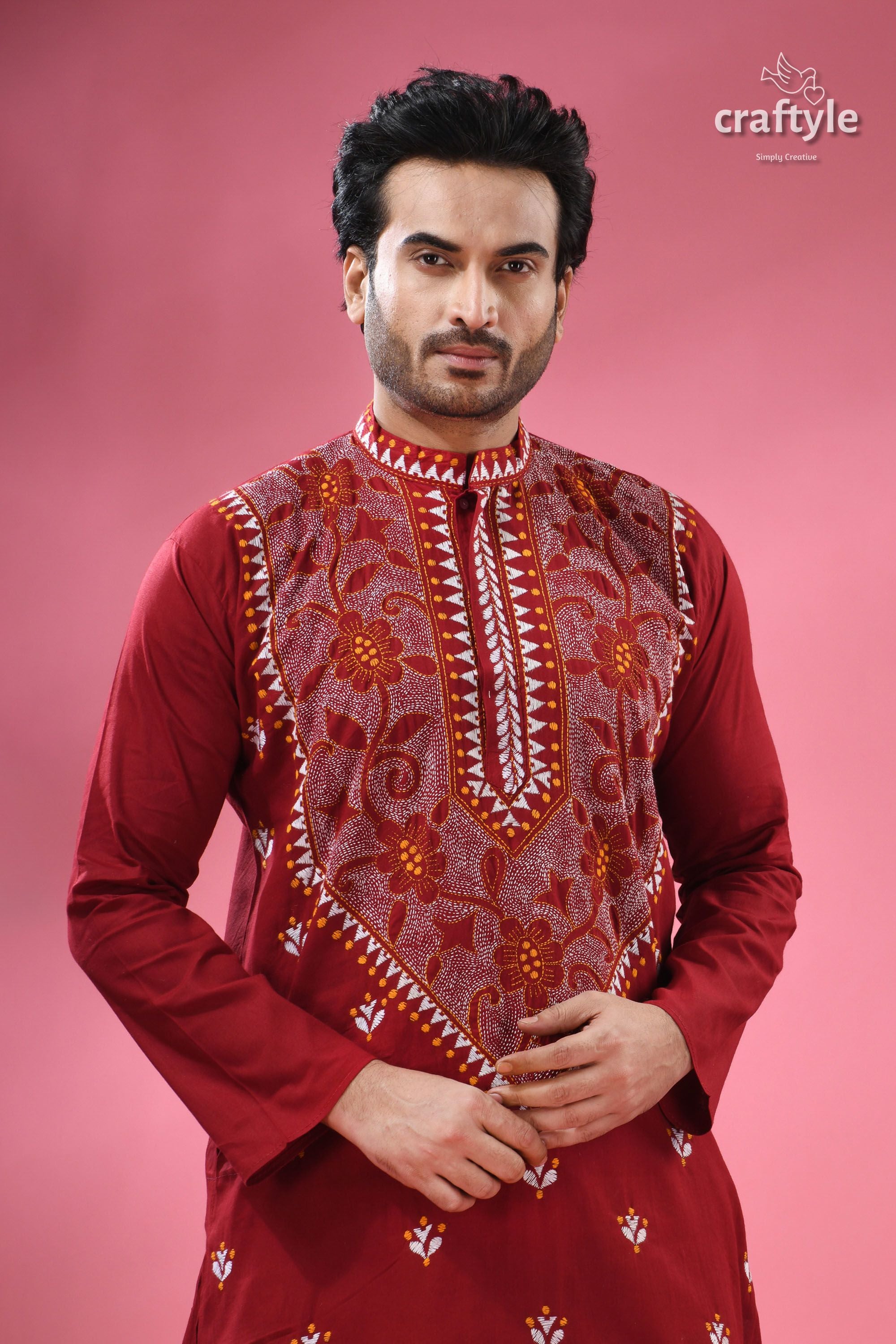 Upsdell Red Kantha Stitch Cotton Men&