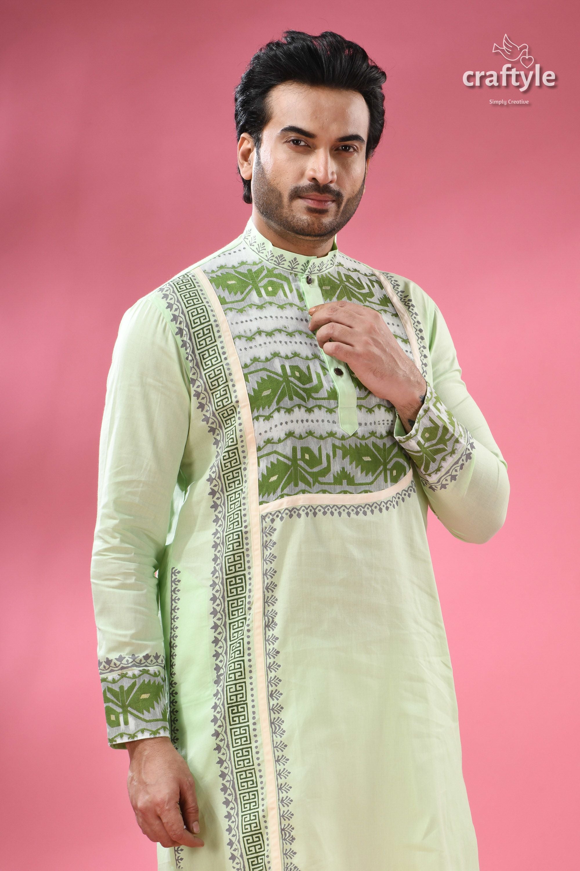 Stylish Cotton Punjabi for Men with Dhakai Jamdani for Special Occasions
