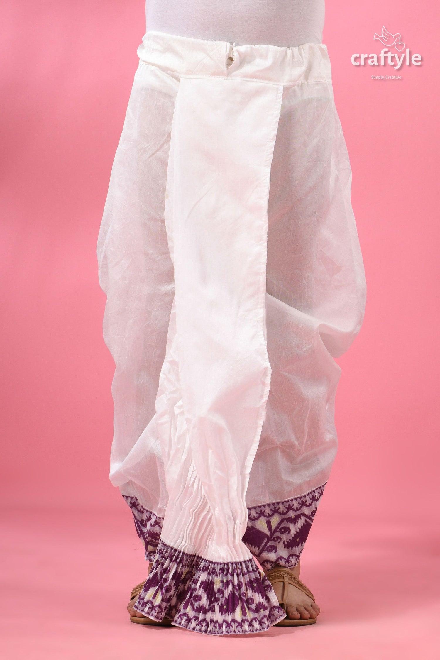 Purple Jamdani Border Mayur Puccha Silk Dhoti - Ready to Wear