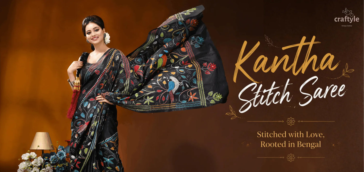 Bengal heritage hand Embroidered Kantha Stitch Saree UPTO 60% OFF