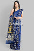 Aegean blue goddess painted hand batik mulberry pure silk durga puja saree blue batik saree 1
