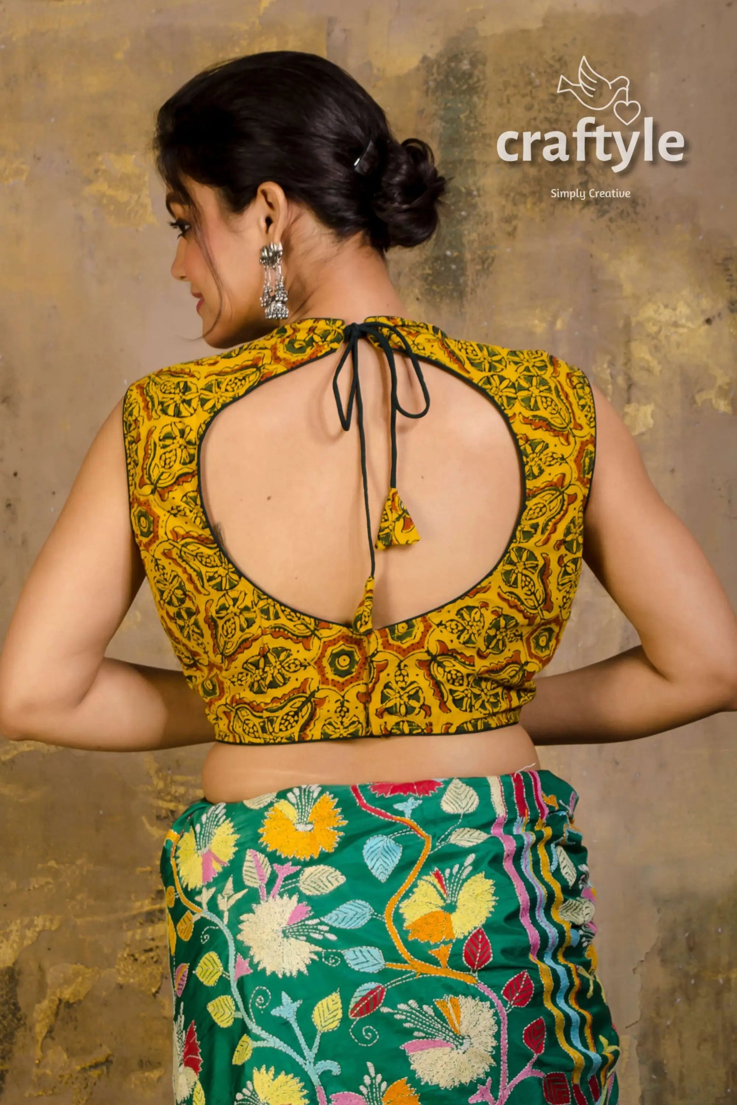 Ajrakh block print pure cotton blouse woman’s yellow green floral blouse 3