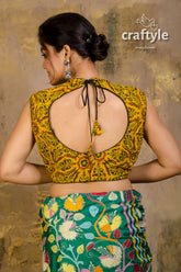 Ajrakh block print pure cotton blouse woman’s yellow green floral blouse 3