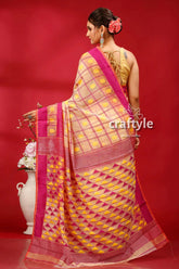 Almond-fuchsia elegant bengal jamdani saree woman pink yellow patterned saree 5