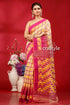 Almond-fuchsia elegant bengal jamdani saree woman pink yellow patterned saree 1