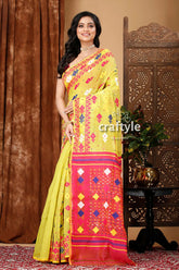 Android green and magenta elegant jamdani saree yellow saree colorful embroidery 3