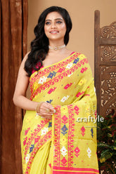 Android green and magenta elegant jamdani saree woman yellow saree 2