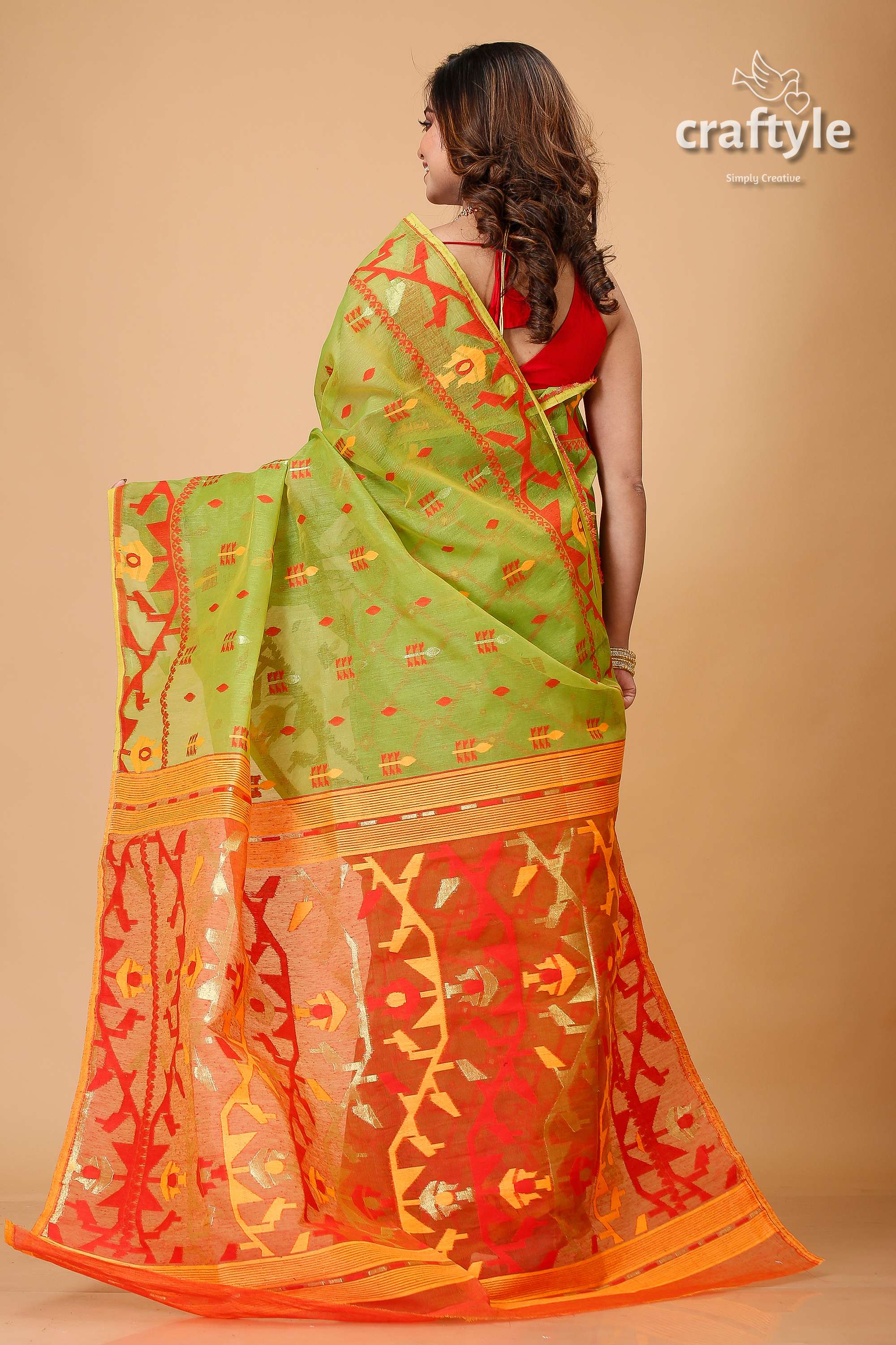 Apple Green Dhakai Jamdani Saree-Craftyle