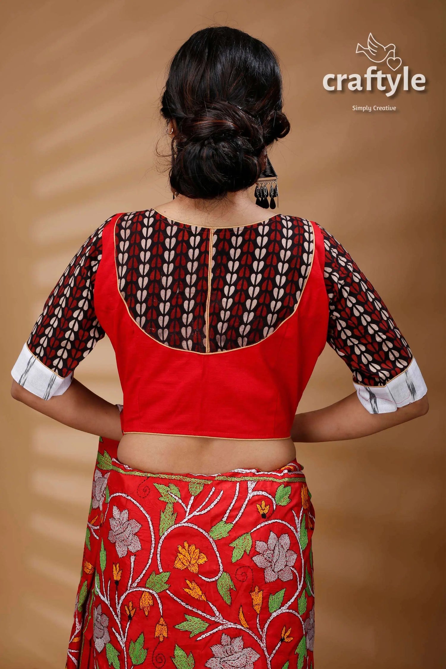 Apple red printed designer cotton blouse red patterned blouse 2