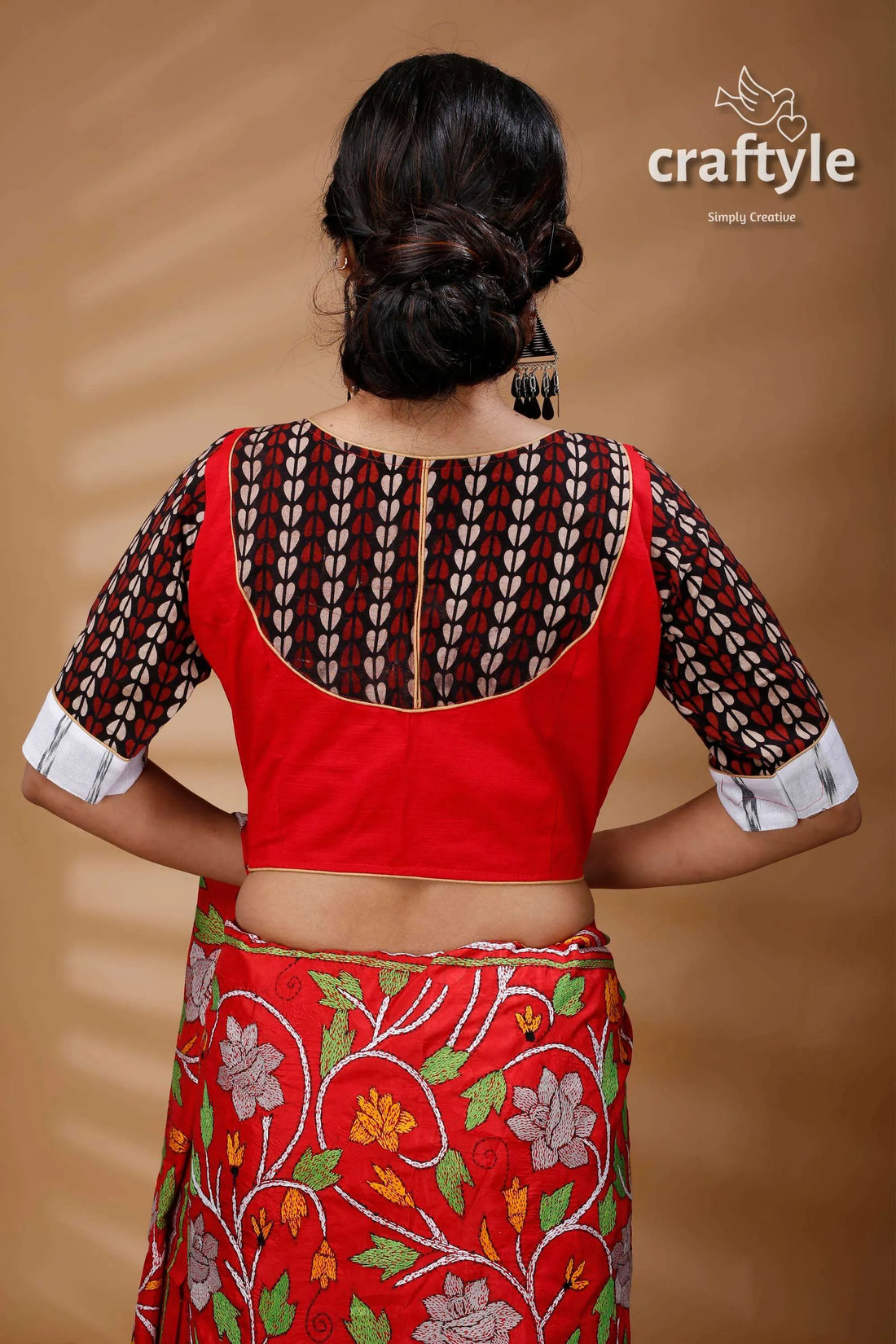 Apple red printed designer cotton blouse patterned 2
