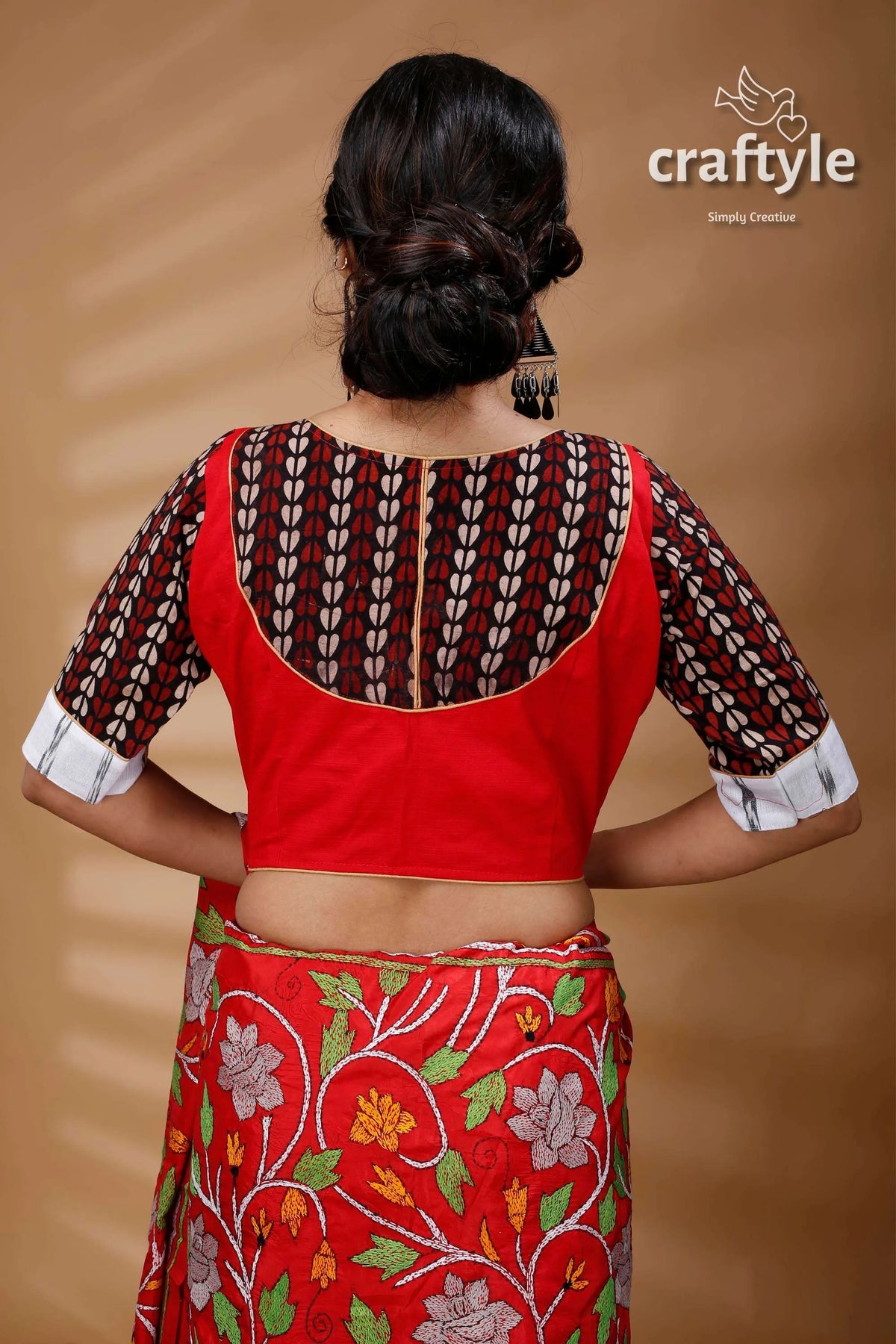 Apple red printed designer cotton blouse patterned 2