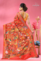 Artisan crafted lava red silk kantha work saree vibrant red saree elaborate multi colored 5