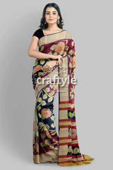 Artisan-crafted light plum pure tussar kalamkari saree with zari edges floral-patterned saree 1