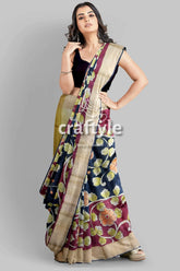 Artisan-crafted light plum pure tussar kalamkari saree with zari edges woman floral-patterned saree 4
