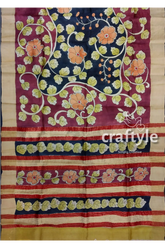 Artisan-crafted light plum pure tussar kalamkari saree with zari edges floral-patterned saree 7