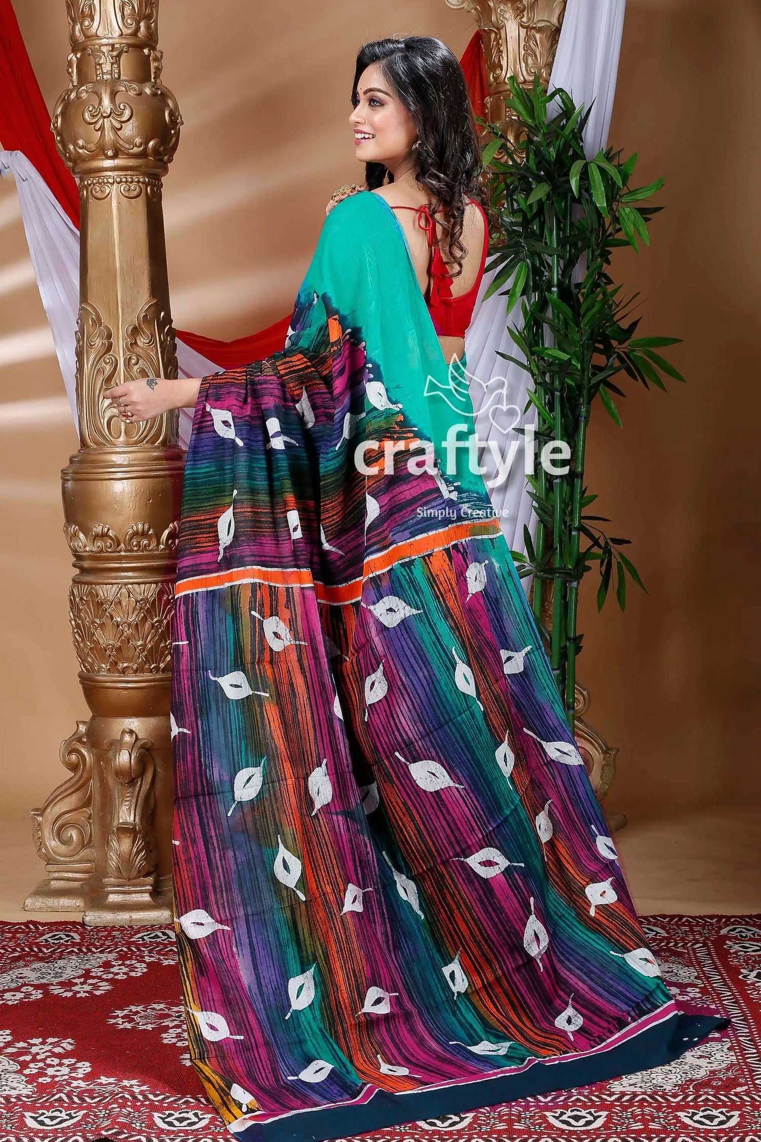 Artisanal hand batik cotton saree colorful patterned saree 4