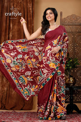 Artisanal hand painted batik pure cotton saree maroon batik saree 4