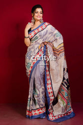 Athens gray hand painted handcrafted batik mulberry pure silk saree woman patterned saree 2