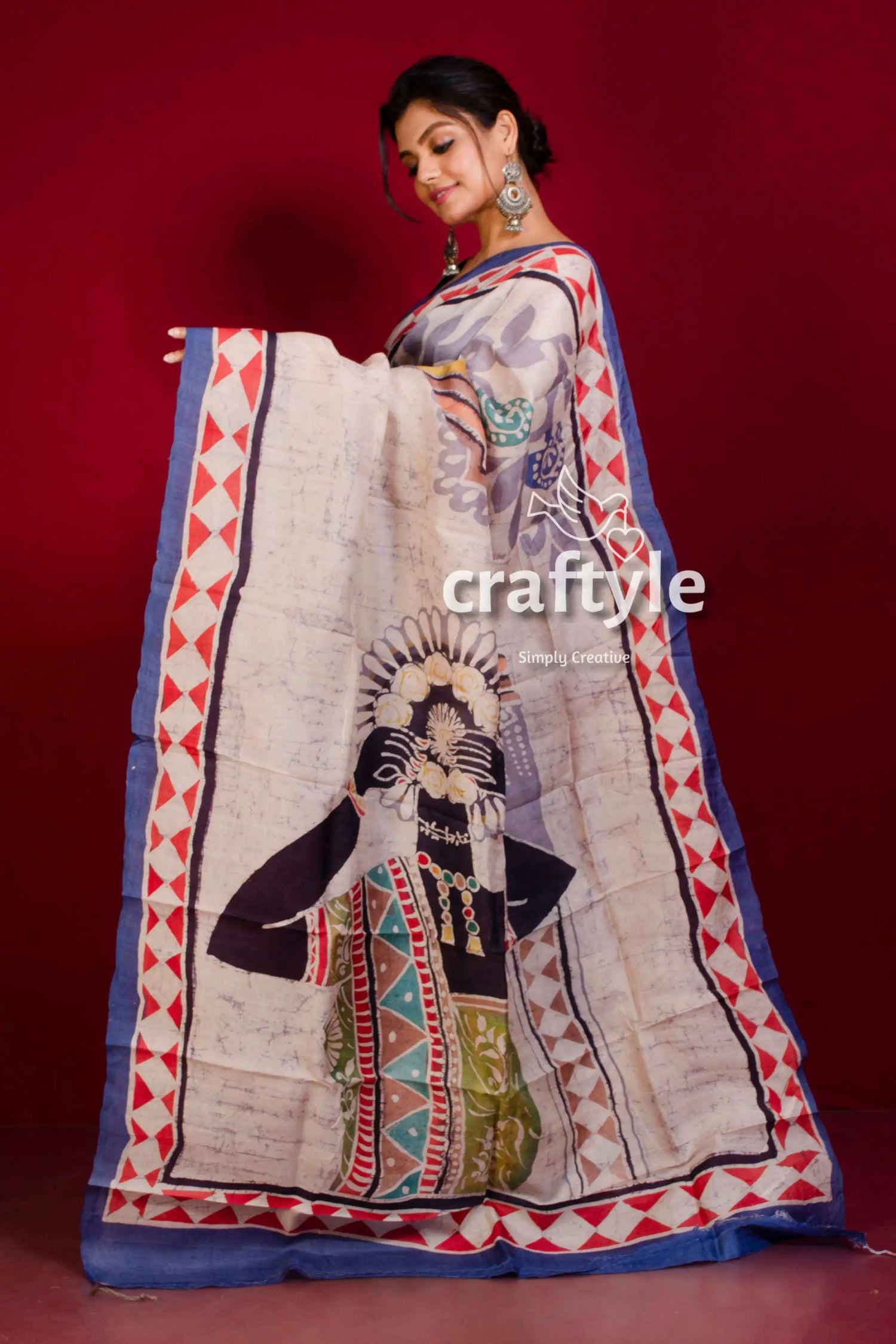 Athens gray hand painted handcrafted batik mulberry pure silk saree woman painted saree 3