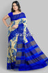 Azure blue cream hand block print zari border pure tussar saree woman blue beige saree 1