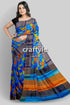 Azure blue pure tussar kalamkari saree - hand painted with zari border blue floral saree 1