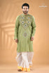 Bay leaf green kantha stitch cotton kurta for men light green embroidered men’s kurta 1