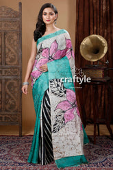 Beautiful floral motif hand batik pure mulberry silk saree floral-patterned saree 1