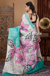 Beautiful floral motif hand batik pure mulberry silk saree floral batik saree 4