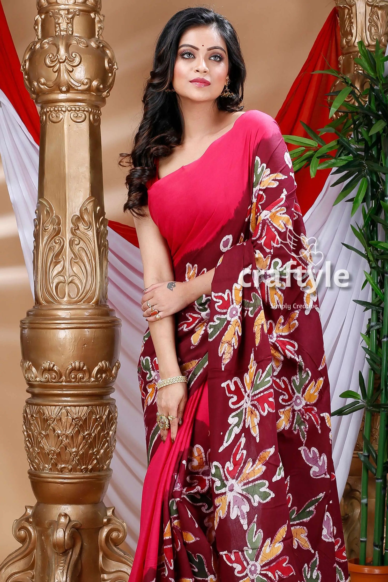 Beautiful hand batik cotton saree woman floral saree 2
