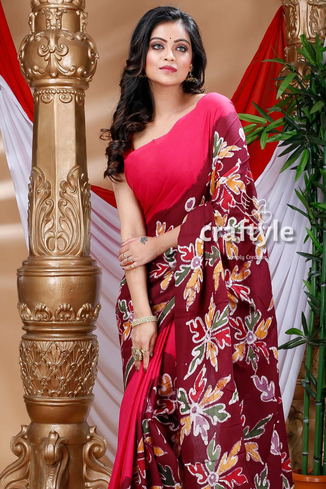 Beautiful hand batik cotton saree woman floral 2
