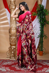 Beautiful hand batik cotton saree woman maroon pink saree 3