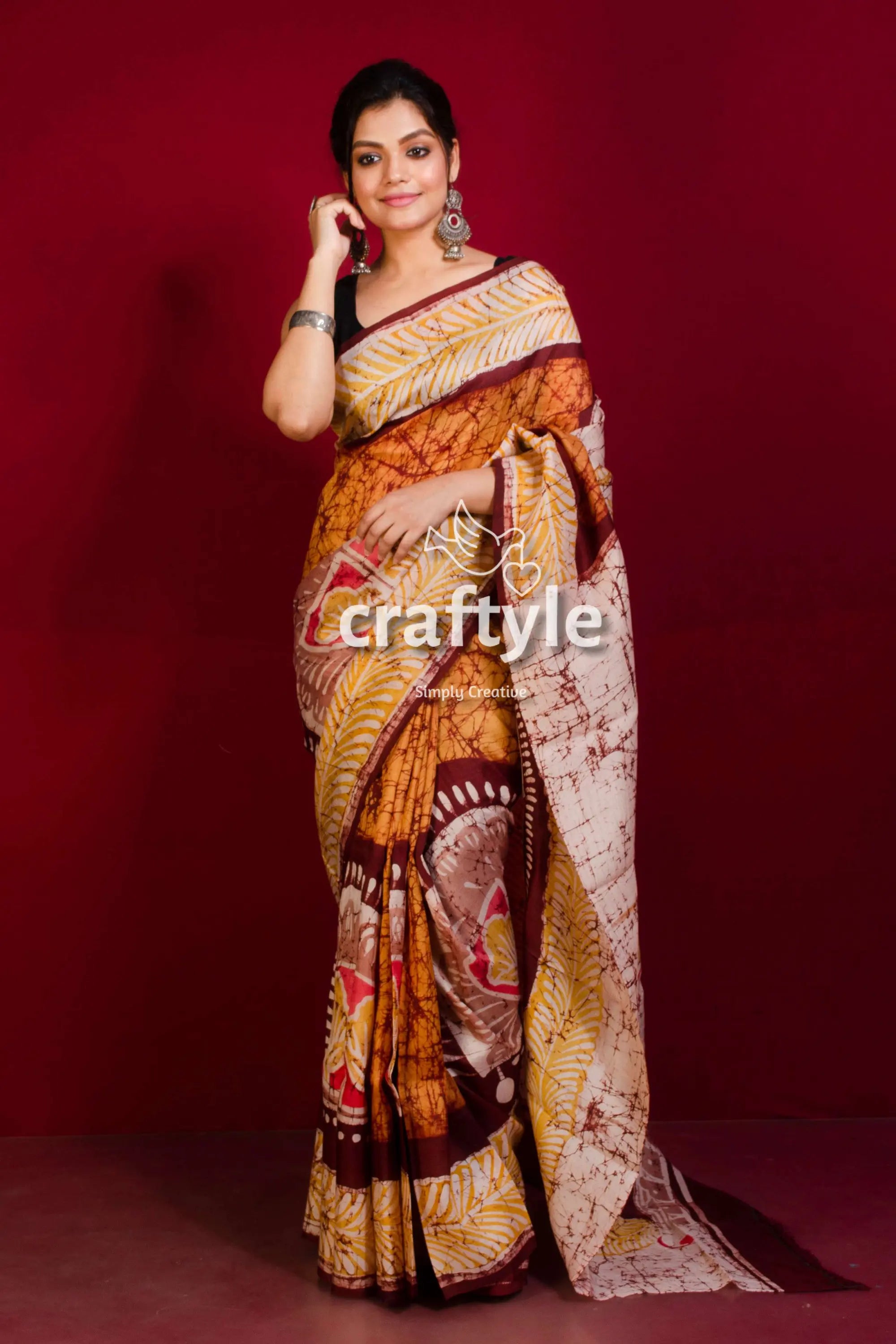 Beautiful owl painted handmade batik pure mulberry silk saree woman batik saree 2
