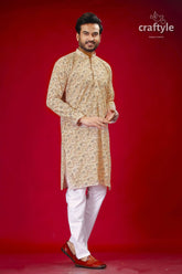 Beige multicolor sequin embellished embroidered kurta for men man patterned kurta white pants 3
