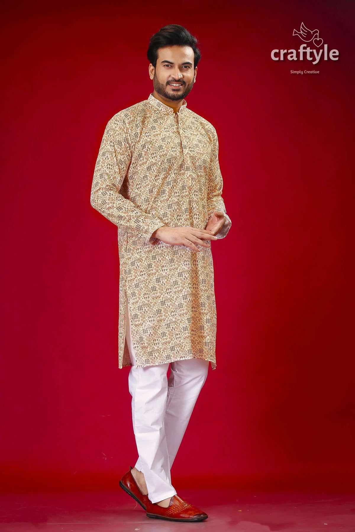 Beige multicolor sequin-embellished embroidered kurta for men man patterned white pants 3