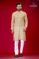 Beige multicolor sequin embellished embroidered kurta for men man patterned kurta white pants 1
