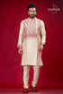Beige silk kurta with red embroidery design for men man embroidered kurta pajama 1