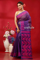 Berry blue and magenta bengal heritage jamdani saree woman purple pink saree 3