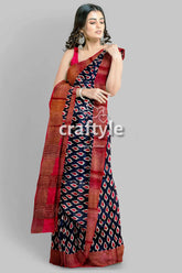 Black and red hand block printed pure tussar silk saree with zari border woman patterned saree 2