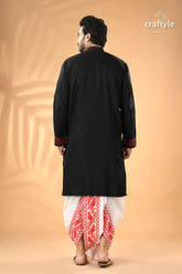 Black and red hand kantha embroidered cotton ethnic punjabi men’s black kurta red embroidered 6