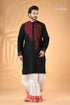 Black and red hand kantha embroidered cotton ethnic punjabi men’s black embroidered kurta white 1