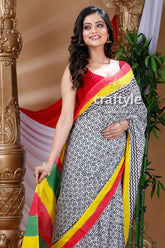 Black and white hand block pure cotton saree woman patterned saree 2