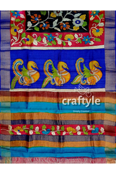 Black dark red hand painted pure tussar kalamkari sari with zari border colorful patterned fabric 6