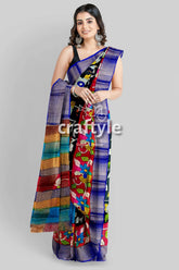 Black dark red hand painted pure tussar kalamkari sari with zari border woman colorful floral saree 3