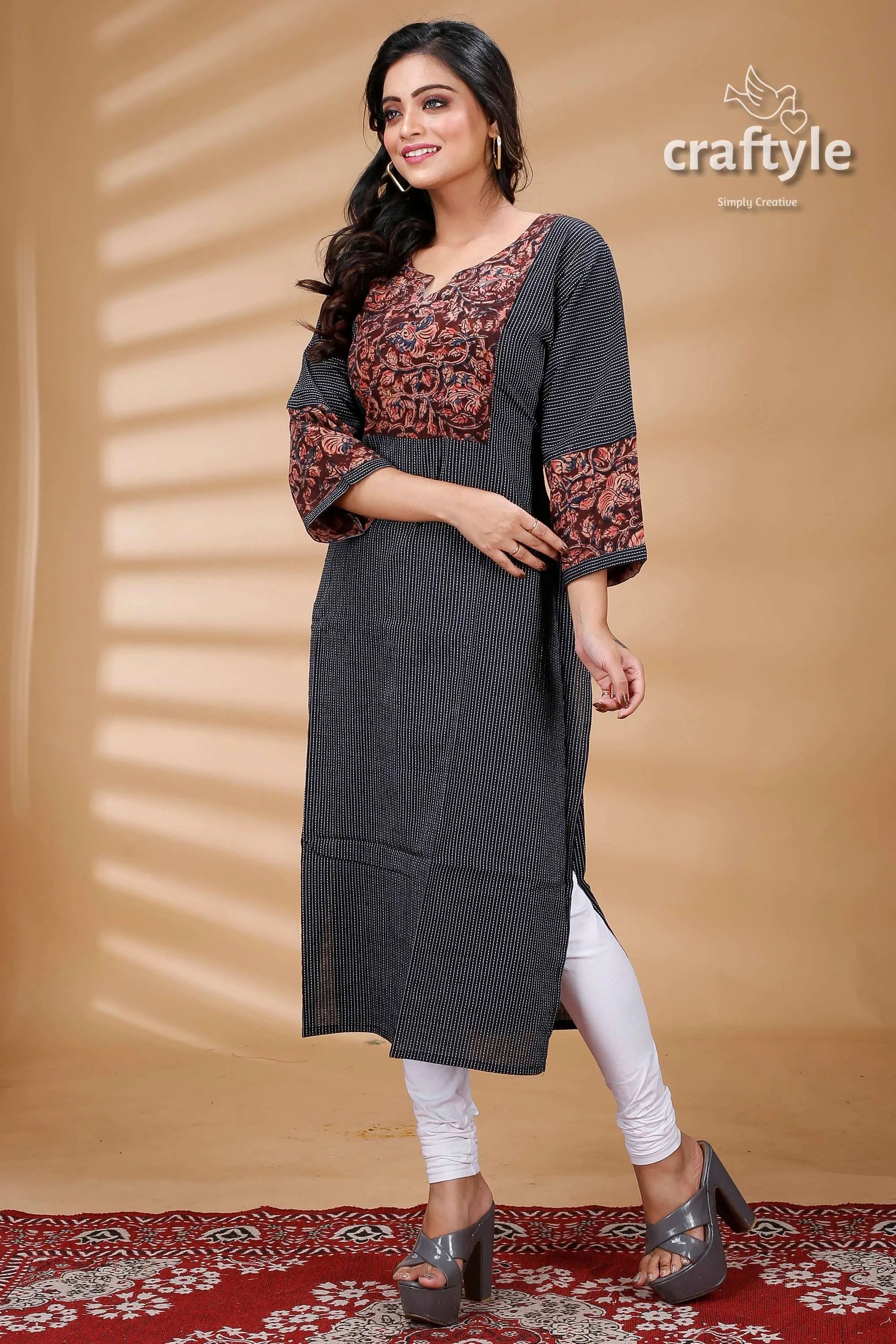 Black kalamkari print cotton designer kurti for women woman’s embroidered kurta leggings platform 3