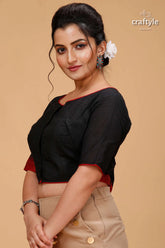 Black pure cotton blouse featuring intricate kantha patchwork black cotton blouse red paired 3