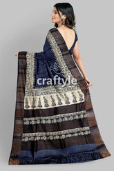 Black rock hand block print zari border pure tussar saree woman patterned saree 6