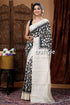 Black & white hand block mulberry pure silk saree elegant black white saree 1