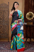 Black with multicolor hand painted pure mulberry silk sari woman colorful saree 1